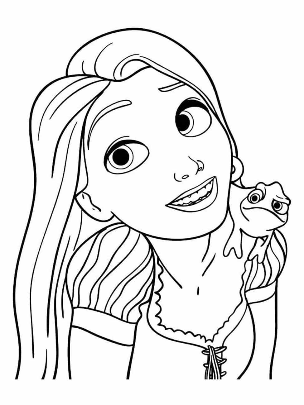 Desenho para colorir de Rapunzel com seu camaleão de estimação