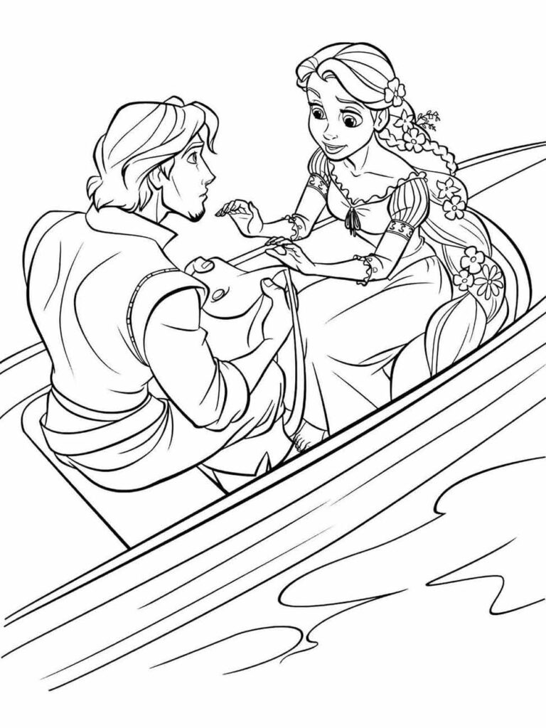 Desenho para colorir de Rapunzel e Flynn em um barco