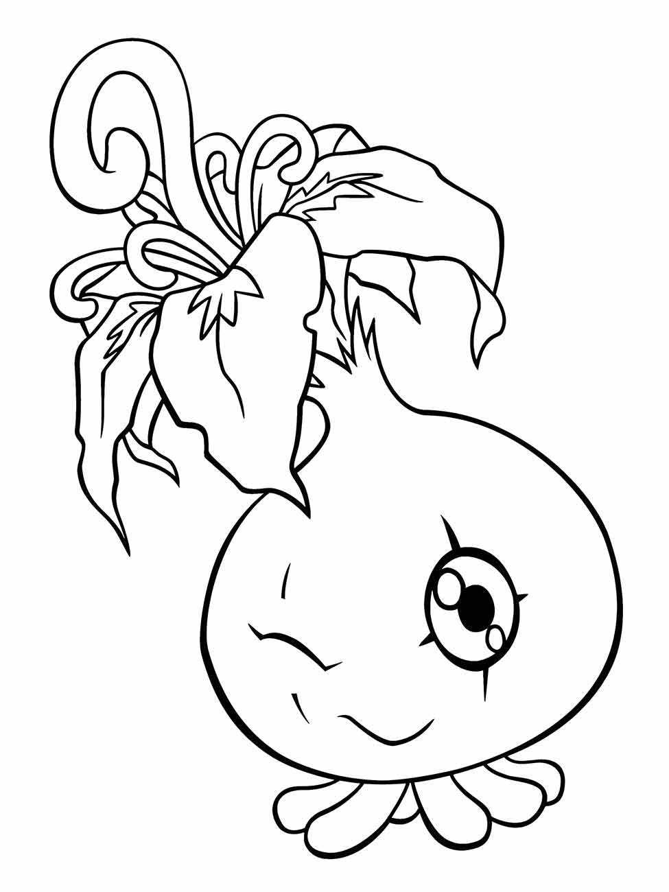 Desenho para colorir de Palmon, um Digimon planta com uma grande flor na cabeça.