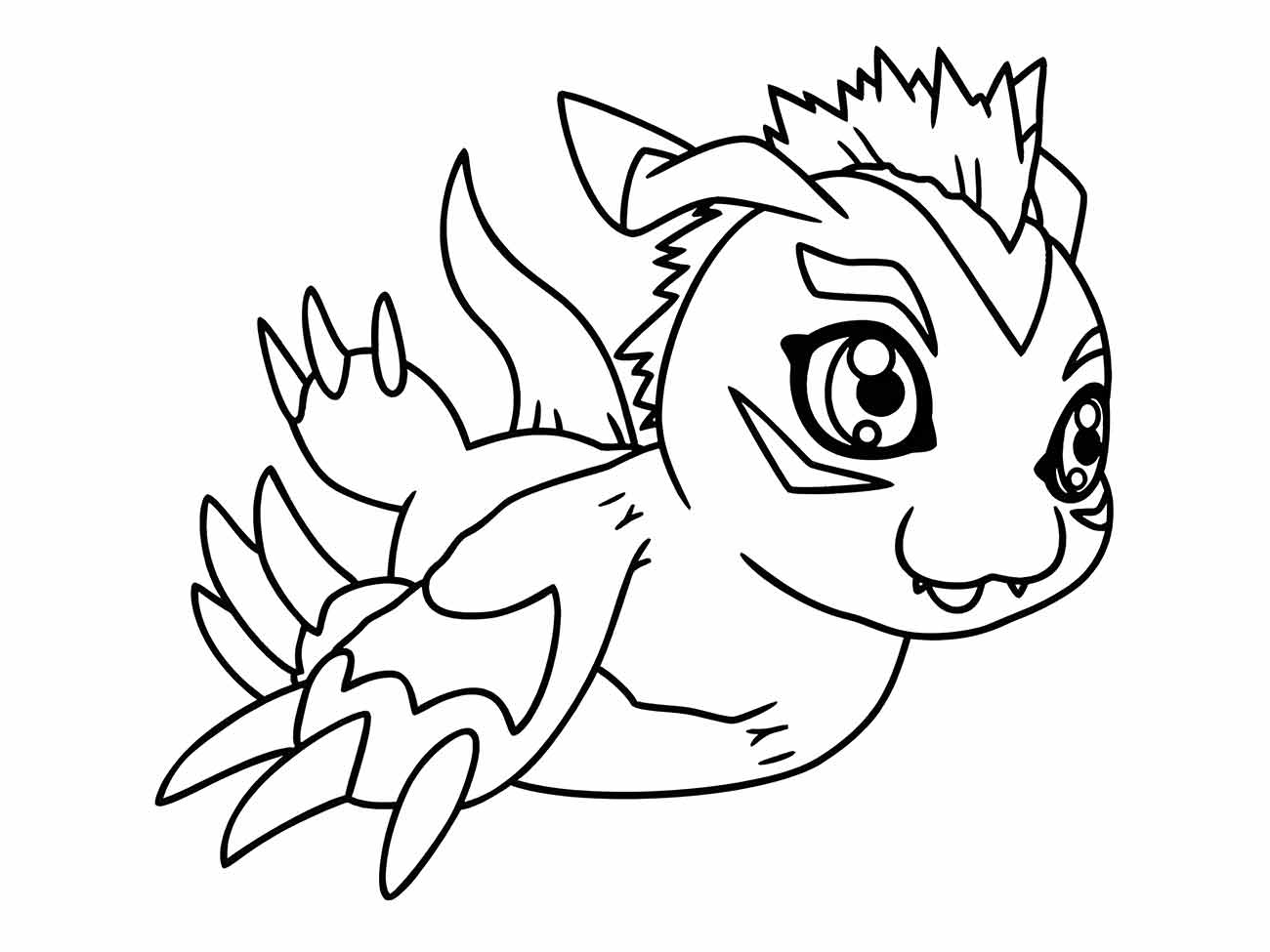 Desenho para colorir de Betamon, um Digimon anfíbio com nadadeiras e escamas.