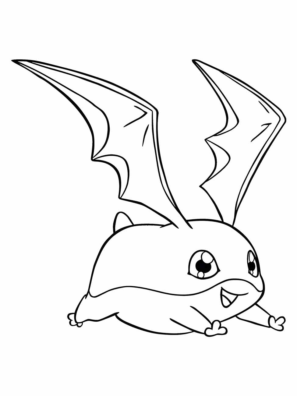 Desenho para colorir de Patamon, um Digimon com grandes orelhas e asas.