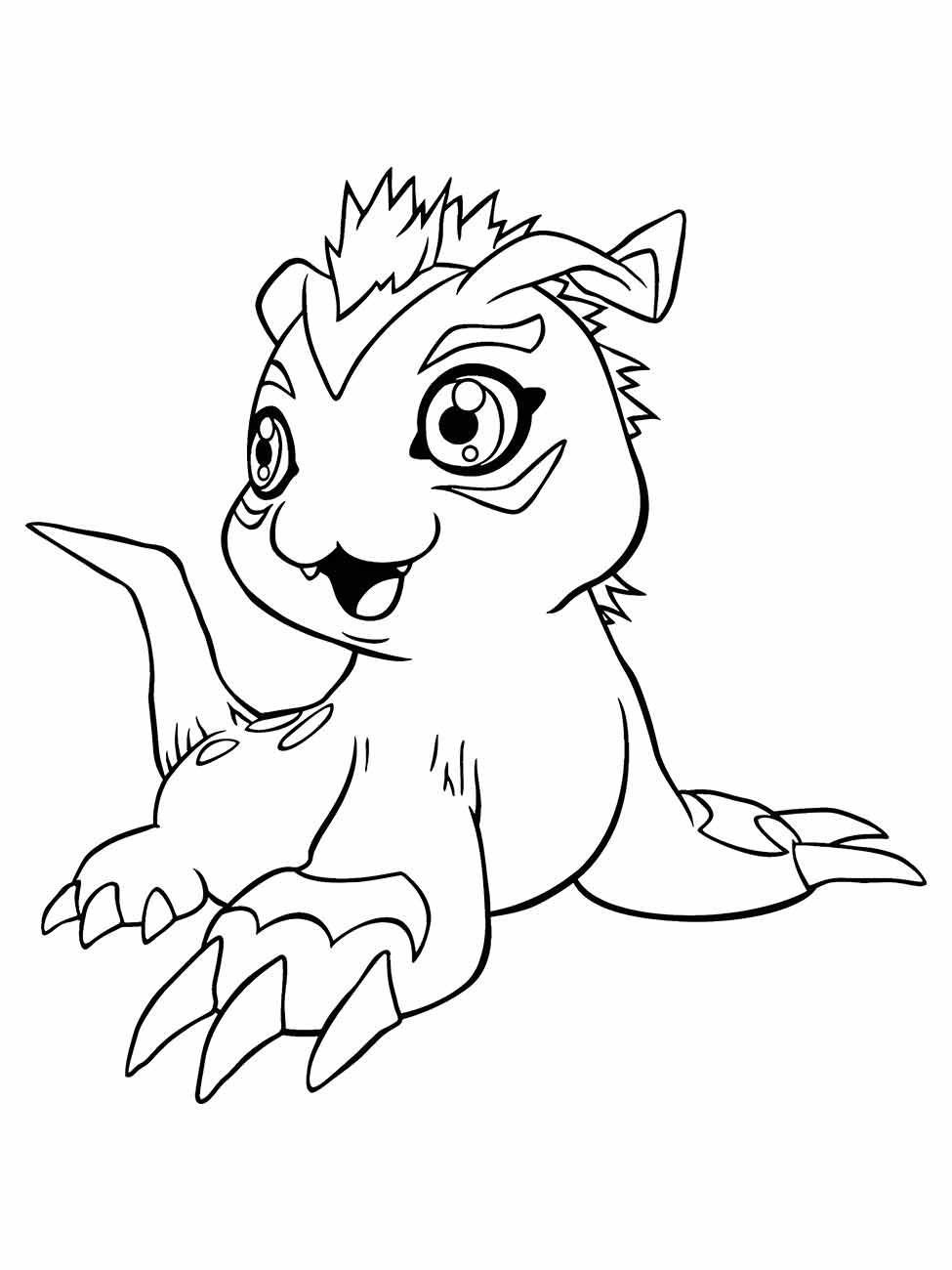 Desenho para colorir de Gomamon, um Digimon aquático com pele espinhosa e sorriso amigável.