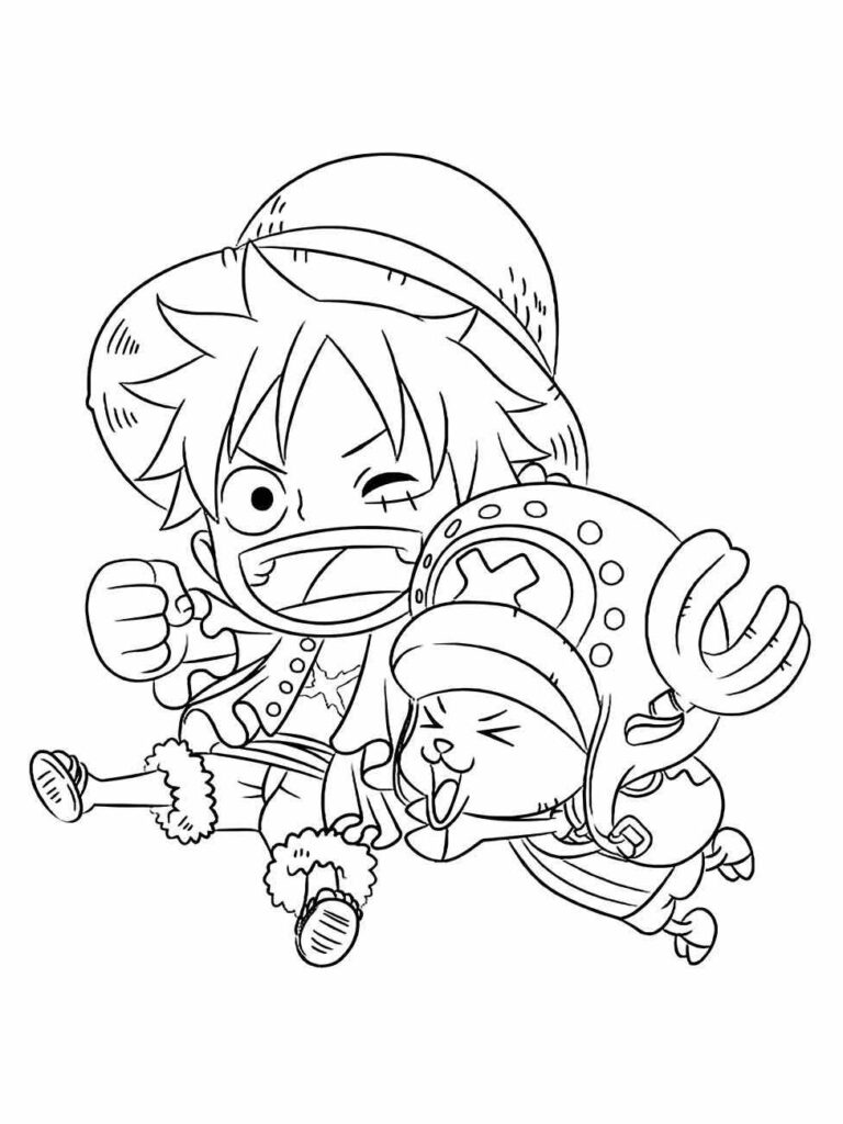 Desenho para colorir de One Piece com Luffy e Chopper em um momento divertido e despreocupado.