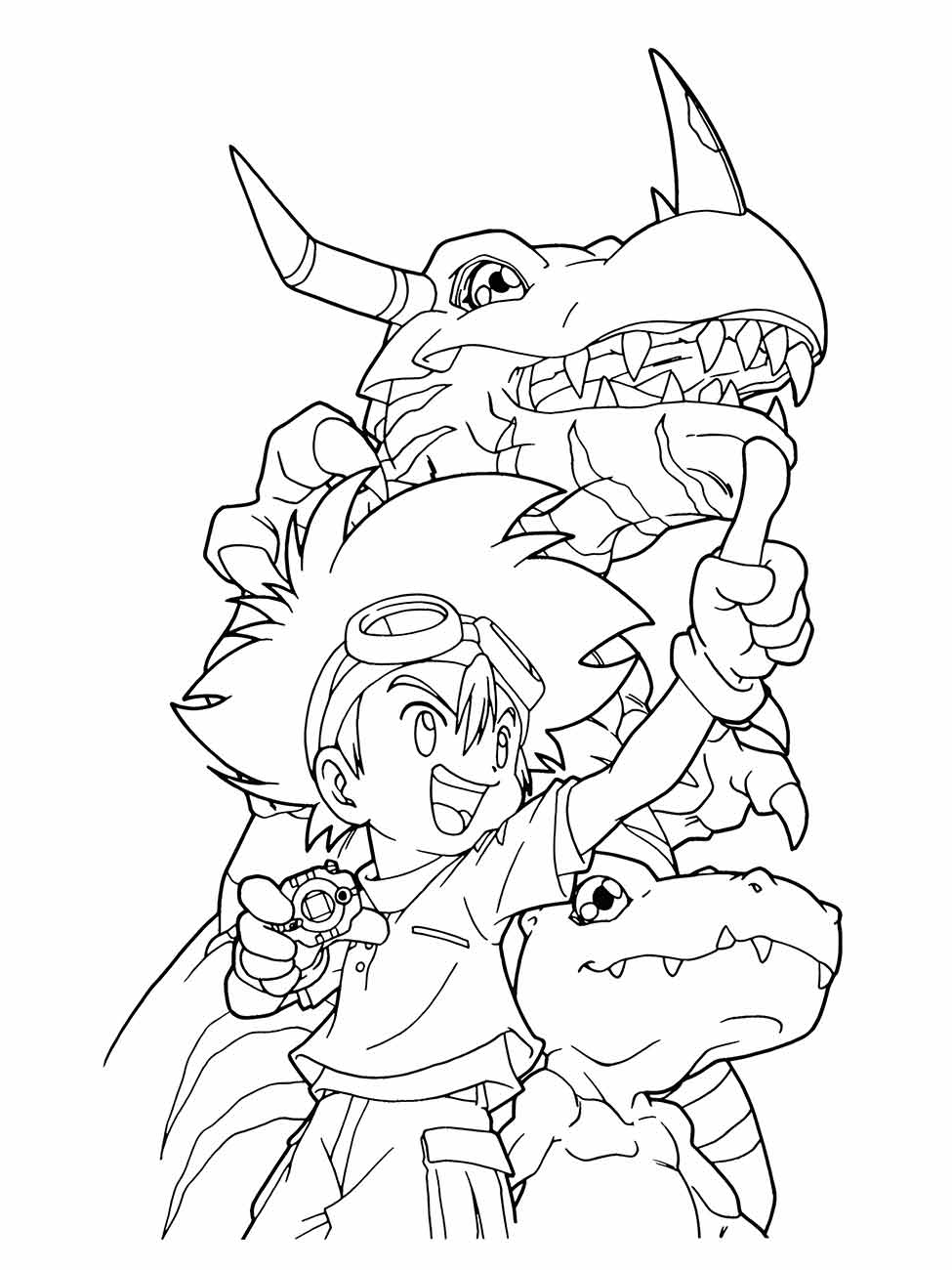 Desenho para colorir de Tai Kamiya com seu Greymon.