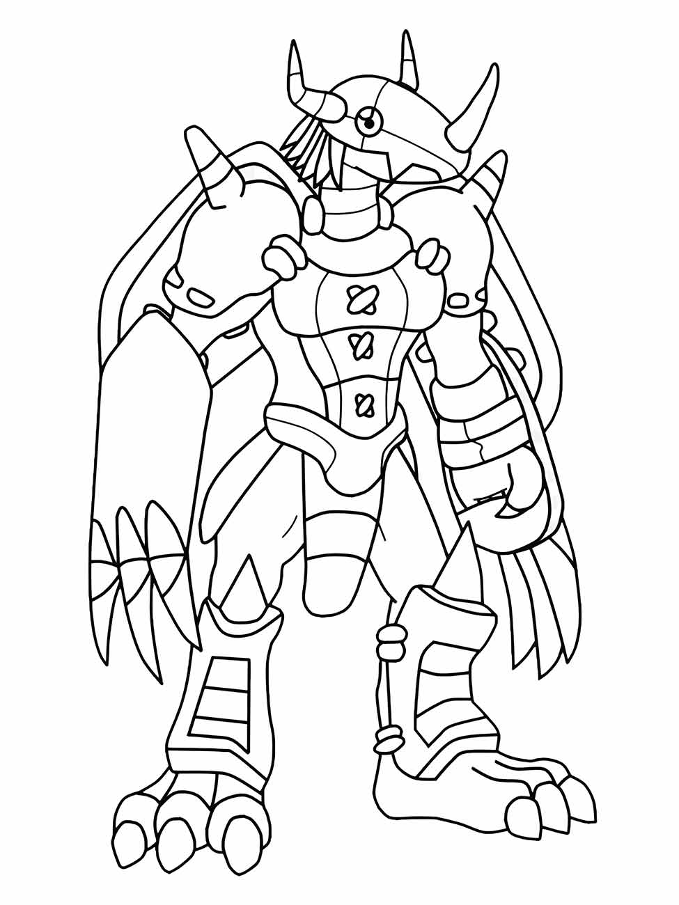 Desenho para colorir de WarGreymon pronto para a luta.