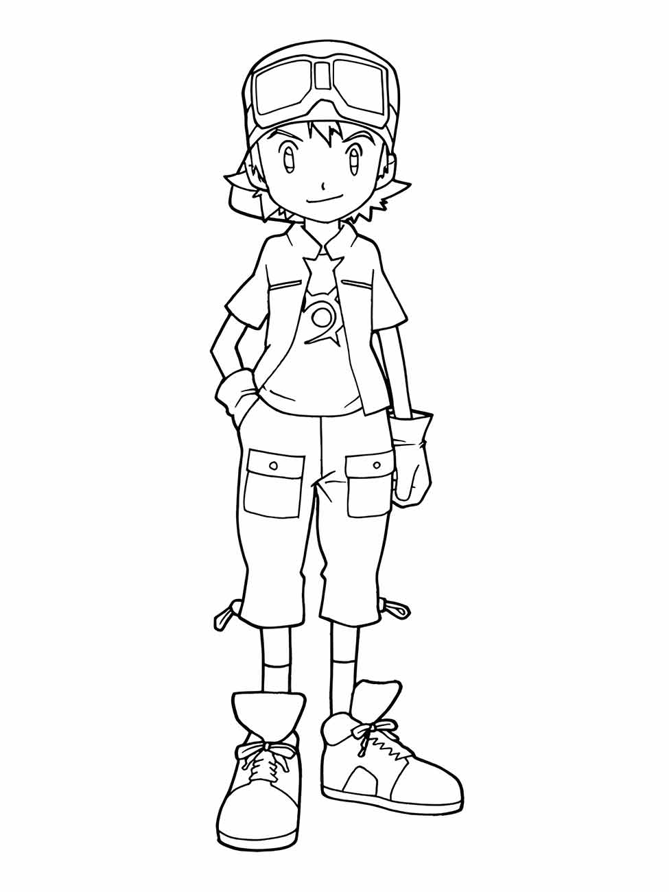 Desenho para colorir de TK Takaishi, um jovem aventureiro do anime Digimon Adventure.