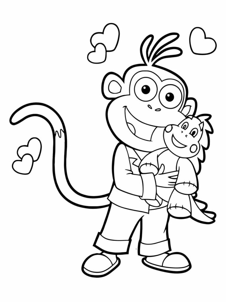 Desenho de macaco para colorir, com uma expressão feliz, abraçando um macaquinho menor, ambos sorrindo.