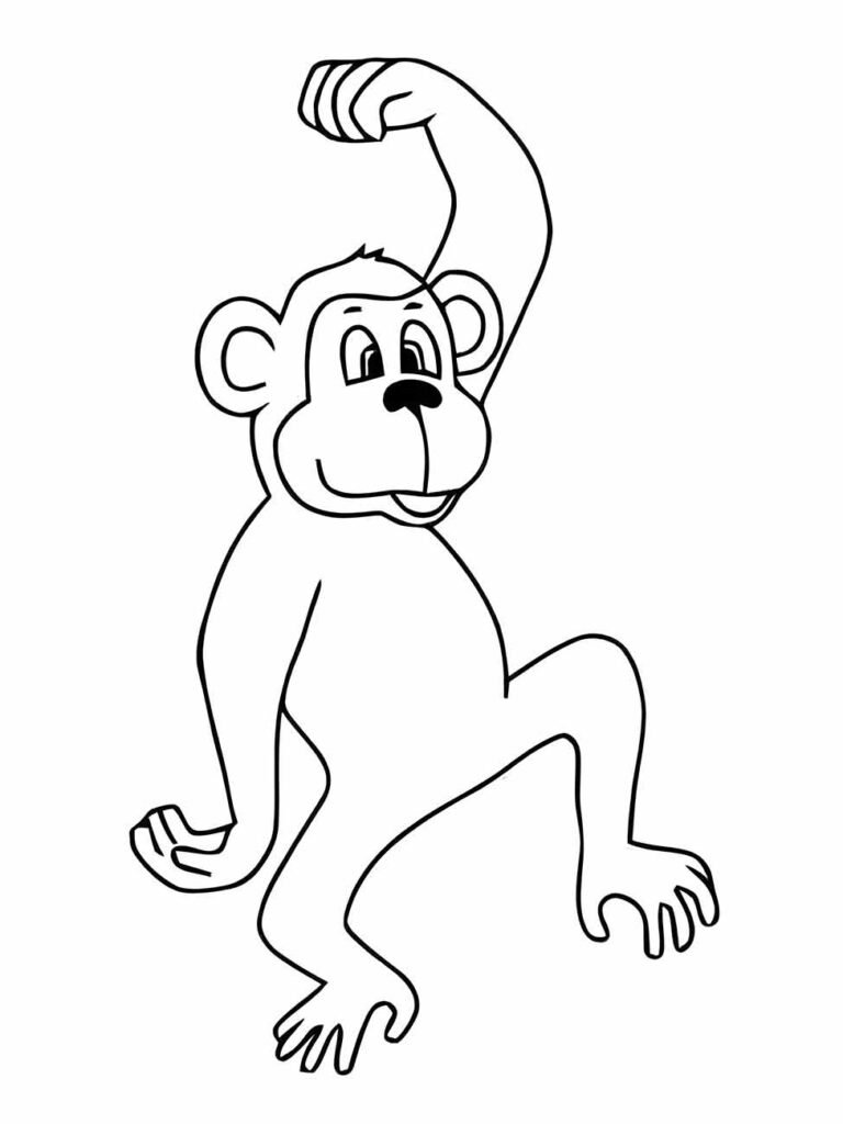 Desenho de um macaco levantando um braço para colorir