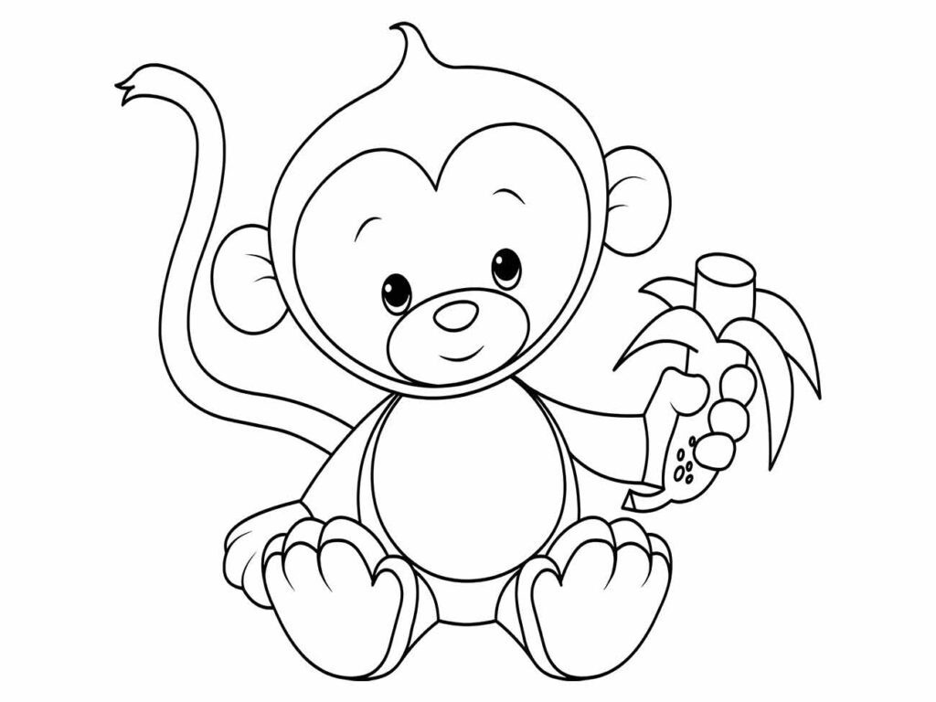 desenho de macaco comendo banana para colorir