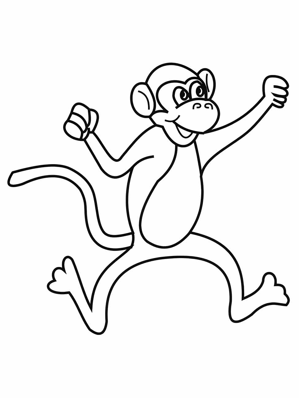 Desenho de macaco para colorir, saltando com entusiasmo e os braços levantados.