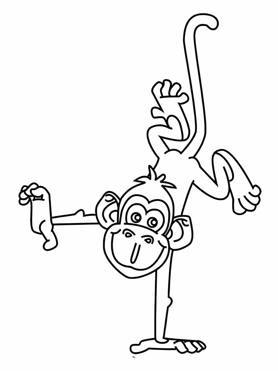 Desenho de macaco para colorir, em uma pose divertida com uma mão levantada.