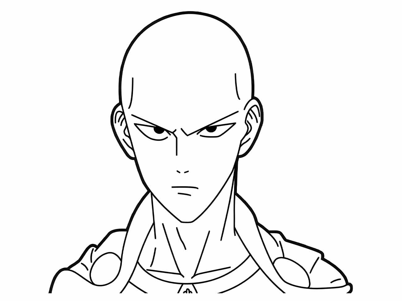 Desenho para colorir de Saitama de One Punch Man com expressão séria.