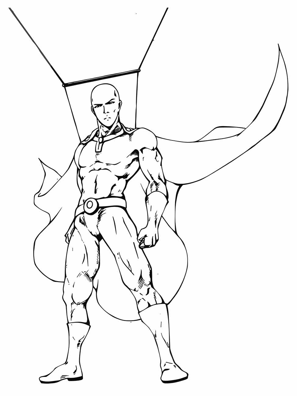 Desenho para colorir de Saitama de One Punch Man em pé, exibindo sua força