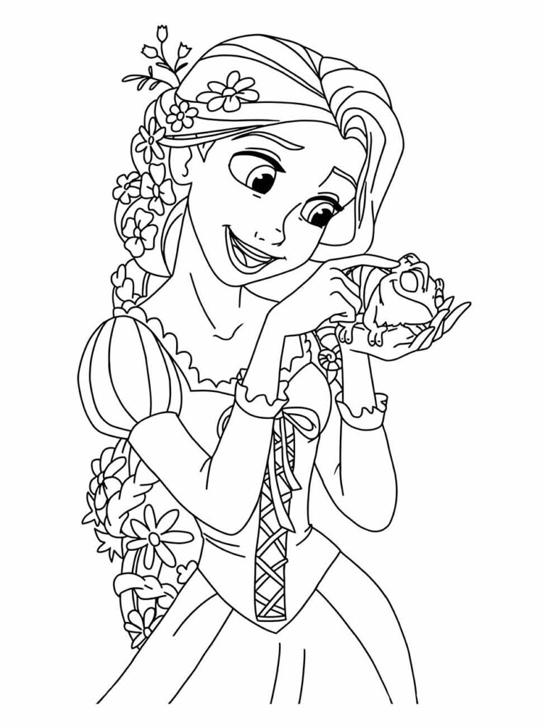 Desenho para colorir de Rapunzel segurando Pasca.