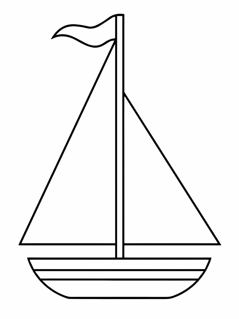 Desenho para colorir de um simples barco a vela com uma única vela grande.