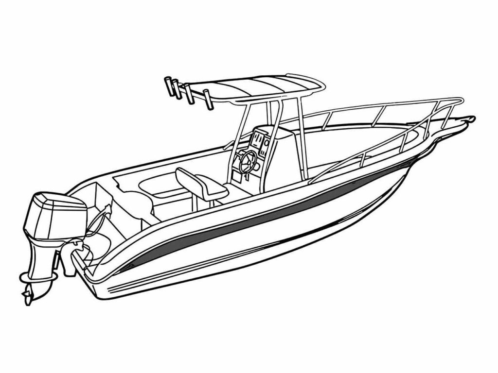 Desenho de um barco a motor moderno para colorir.