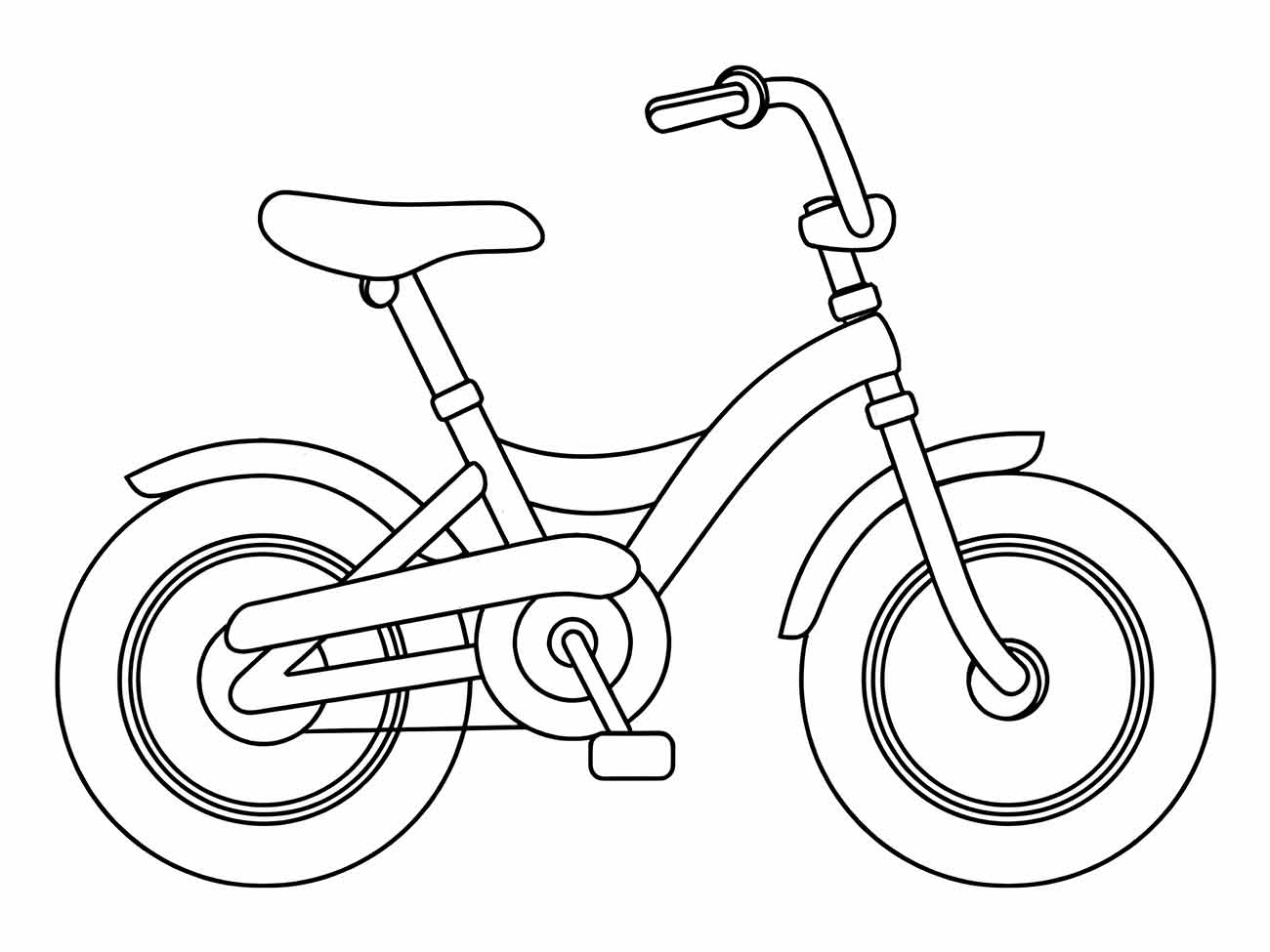 Desenho de uma bicicleta com estilo chopper para colorir, destacando pneus largos e guidão elevado.