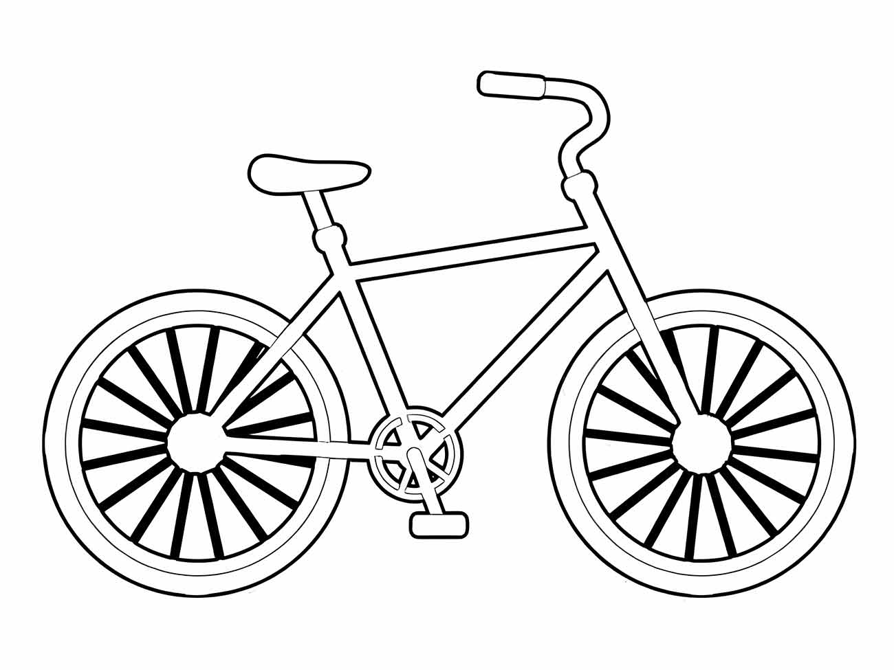 Desenho de uma bicicleta de passeio para colorir, com quadro clássico e guidão curvado para trás.