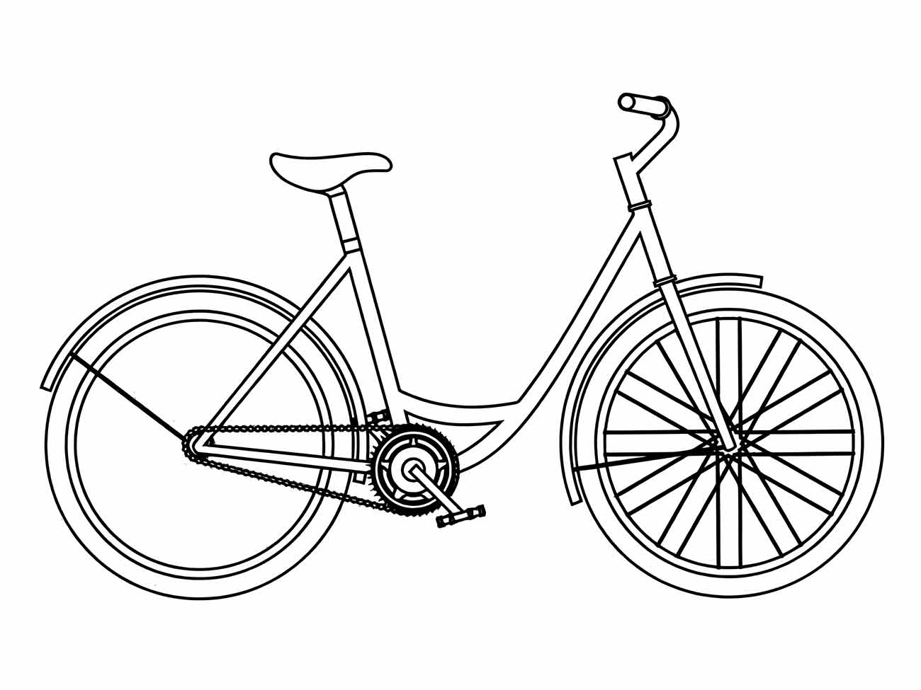 Desenho de uma bicicleta para colorir, retratando o clássico design europeu com quadro elegante e guidão alto.