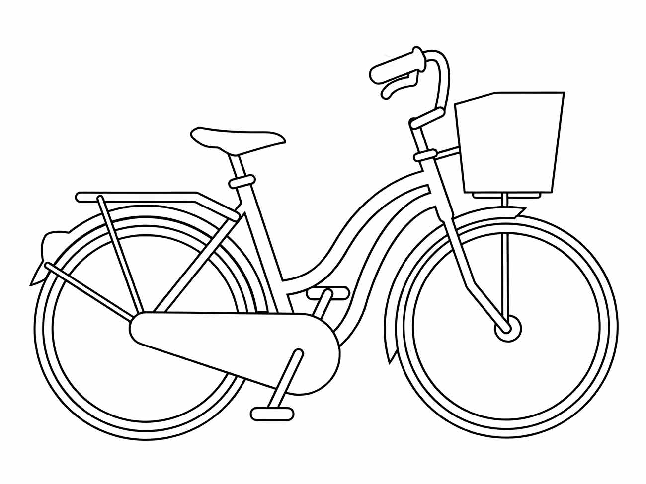 Desenho de uma bicicleta de passeio com cesto grande para colorir