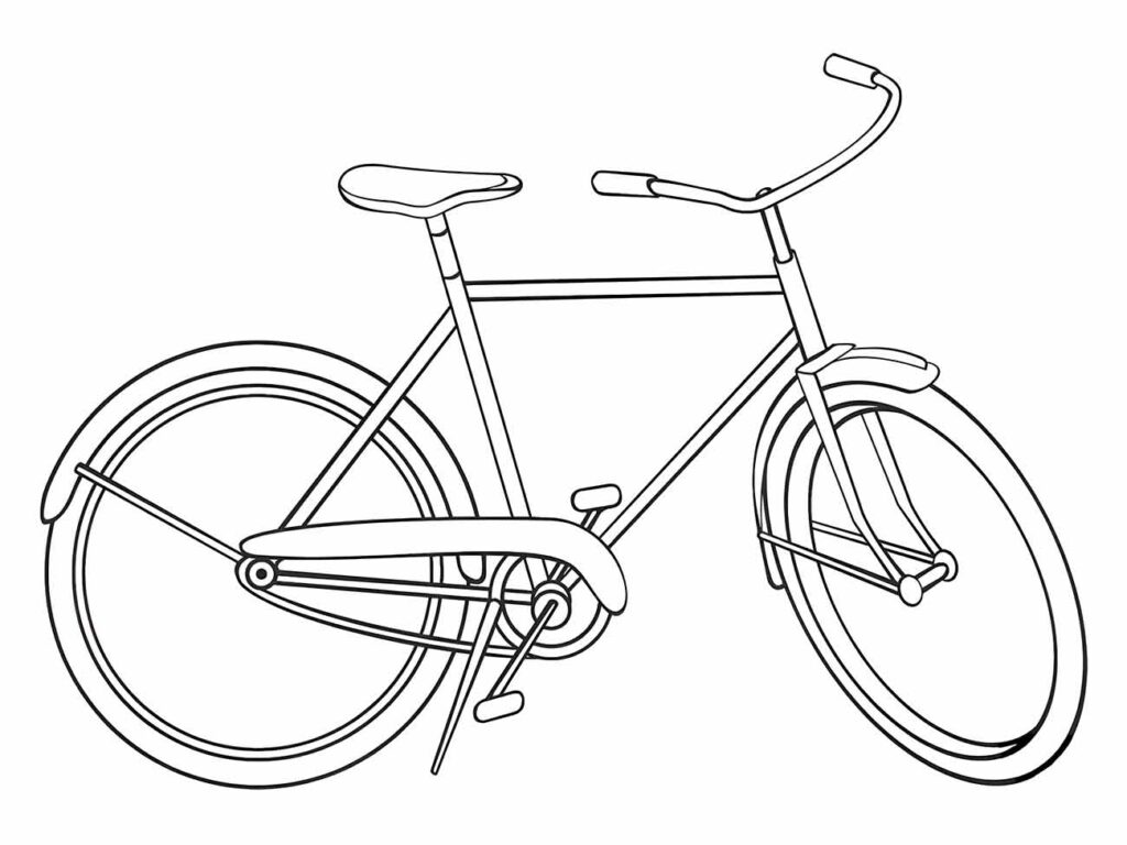 Desenho de uma bicicleta clássica para colorir, perfeita para um passeio tranquilo na cidade.