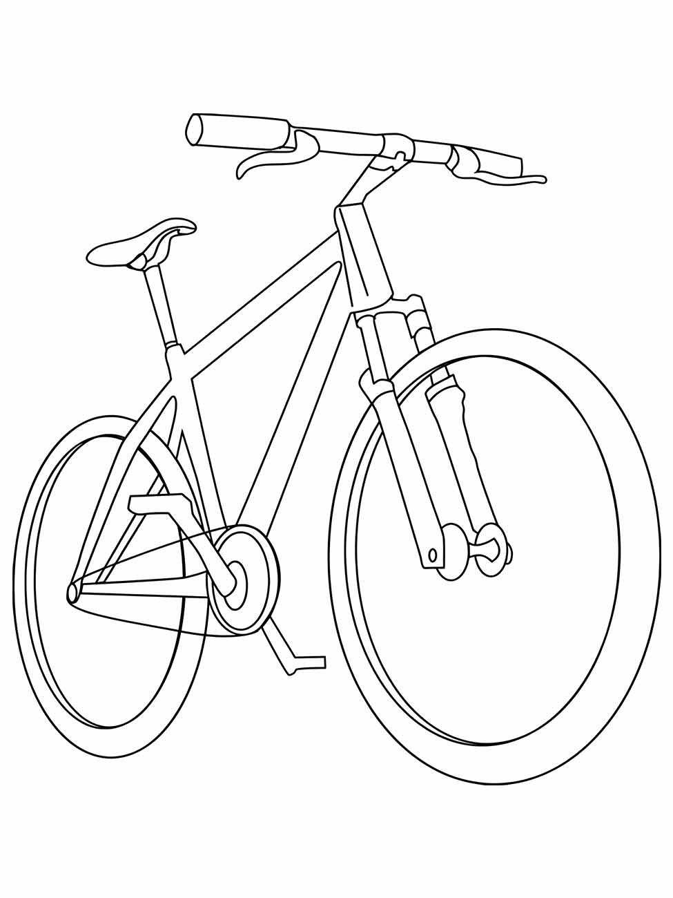 Desenho de bicicleta para colorir com quadro angular e guidão de corrida, ideal para imprimir e colorir.