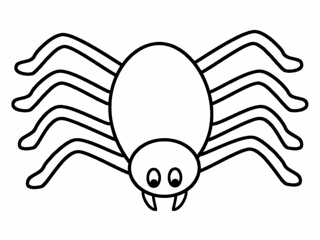 Desenhos para desenhar de uma aranha simplificada com oito pernas e expressões amigáveis.