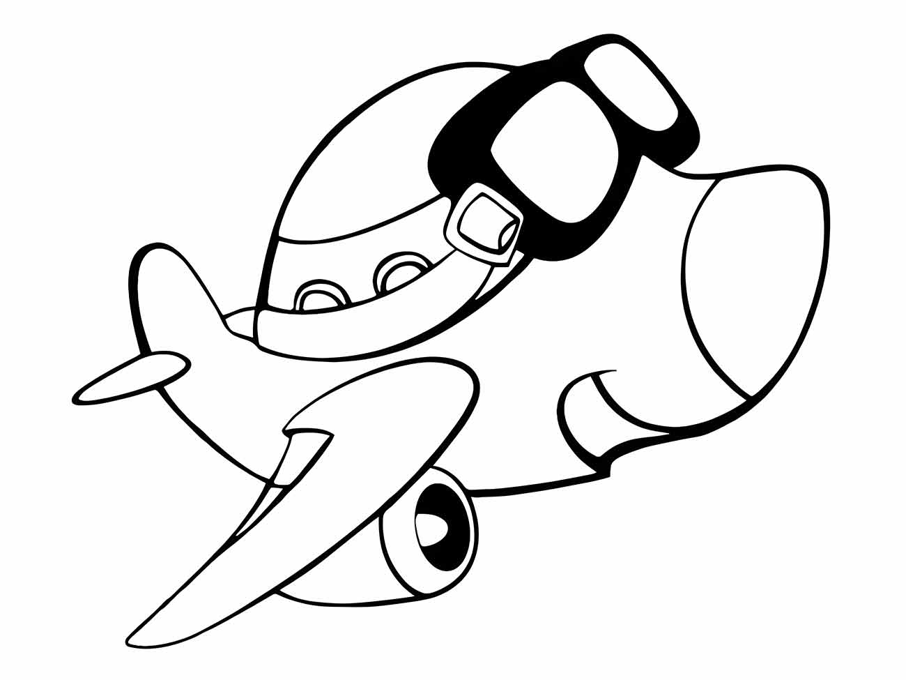 Desenho de avião estilo cartoon para imprimir e colorir