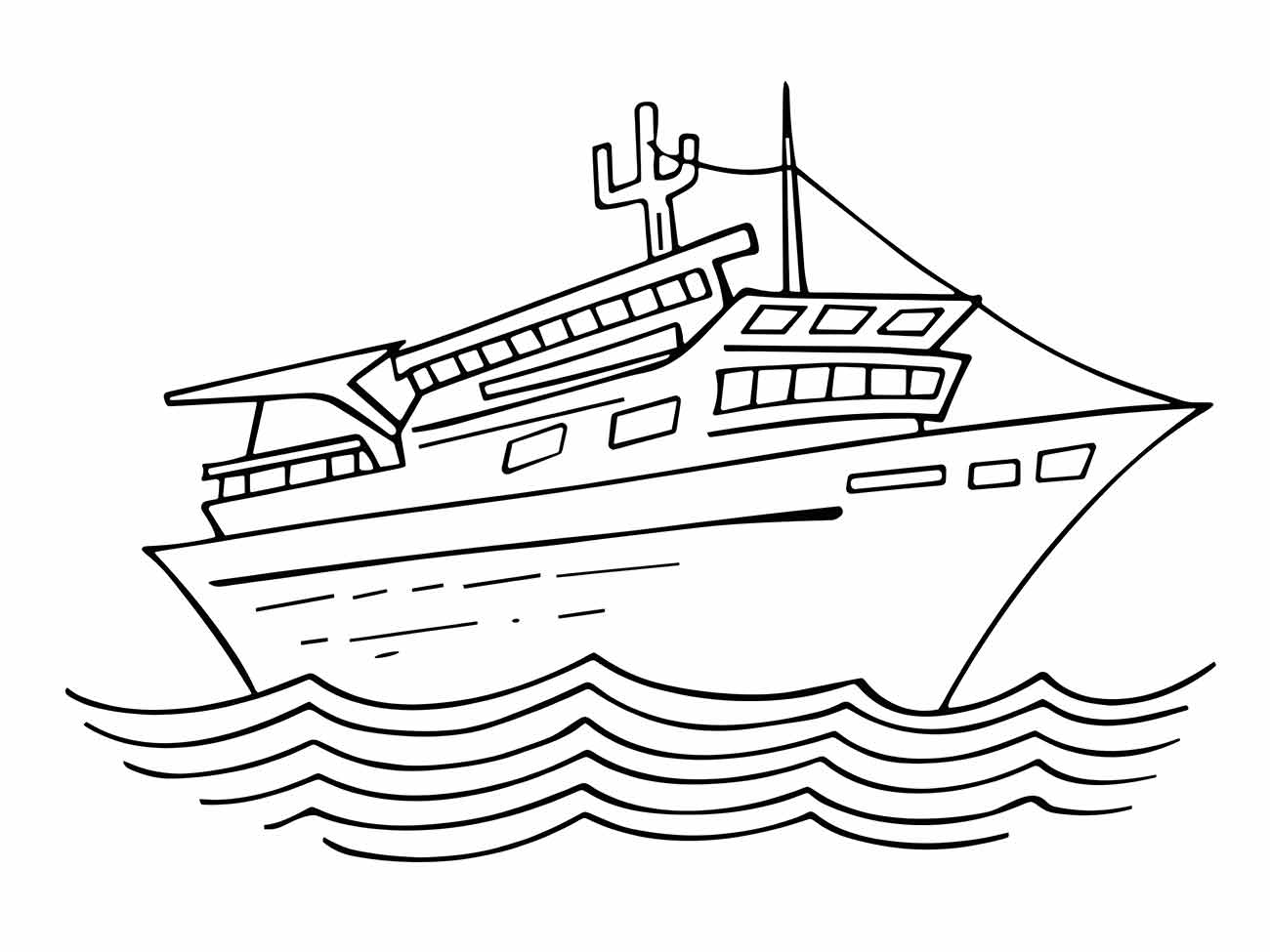 Desenho para colorir de um grande barco de cruzeiro no mar.