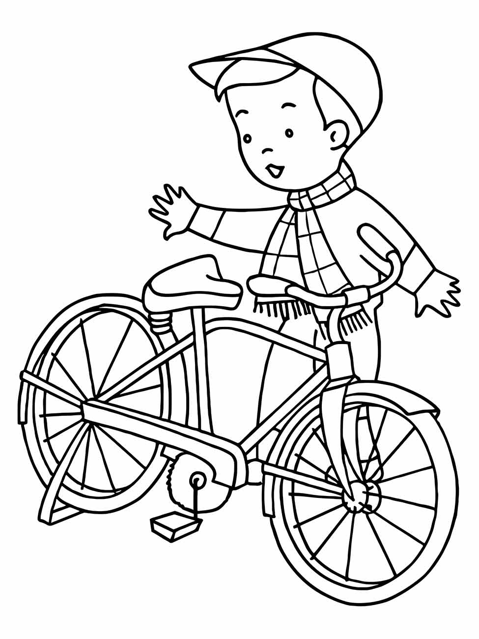 Desenho de um menino com bicicleta para colori