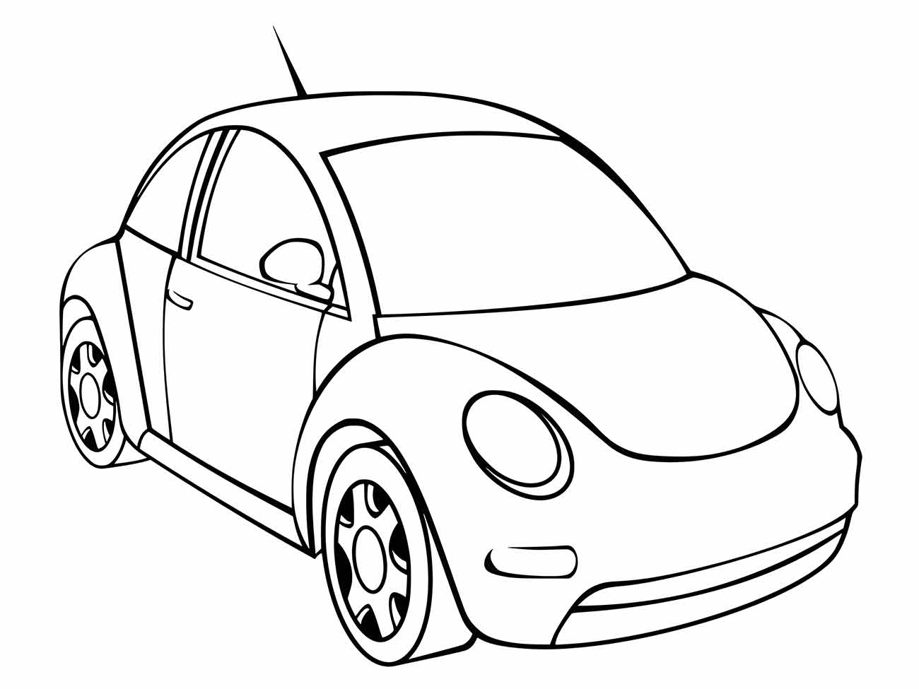 Desenho do fusca herbie para colorir, em perspectiva angular com detalhes distintos das janelas e rodas.