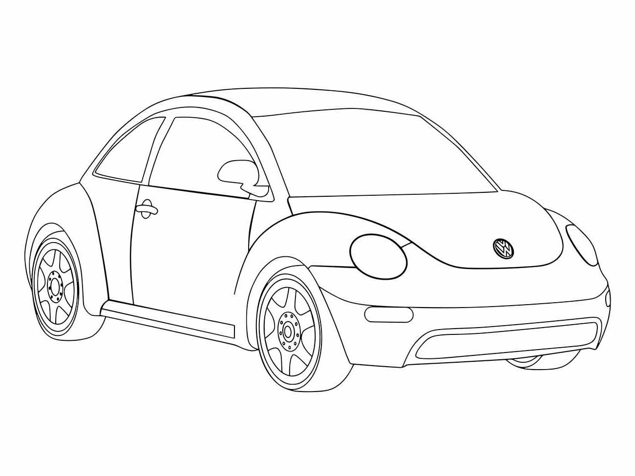 Desenho fusca para colorir com estilo moderno e detalhes das rodas bem definidos.