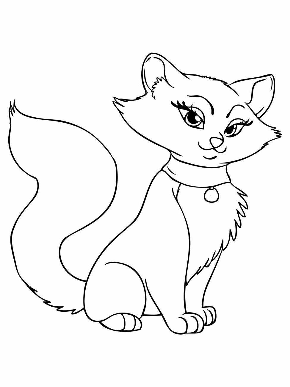 Desenho de gato para desenhar exibindo um gato sentado com expressão contente e pelagem detalhada.