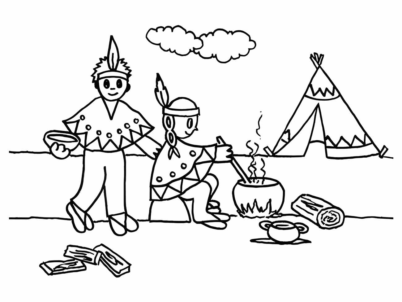 Desenho para colorir índios