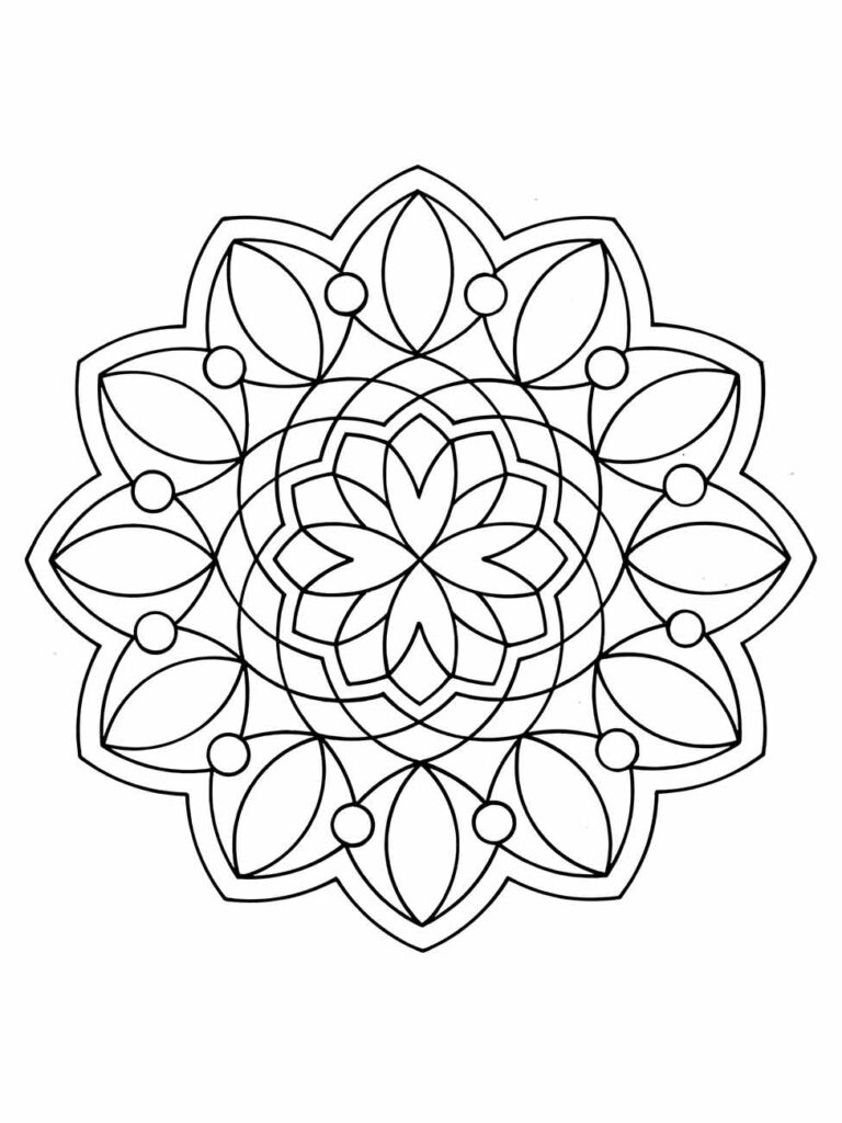 Desenho de mandala para desenhar, padrão simétrico com elementos florais e geométricos.