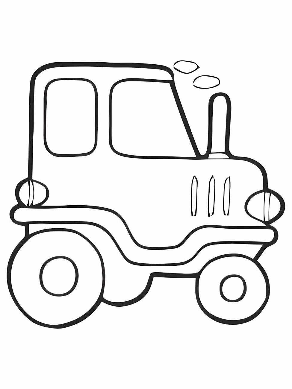 Desenho de mini-carro para desenhar, veículo caricato com contornos destacados.