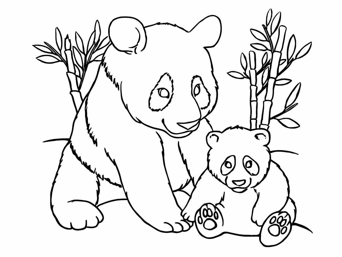 Desenho de panda mãe e filhote para colorir, oferecendo uma cena doce de união e natureza.