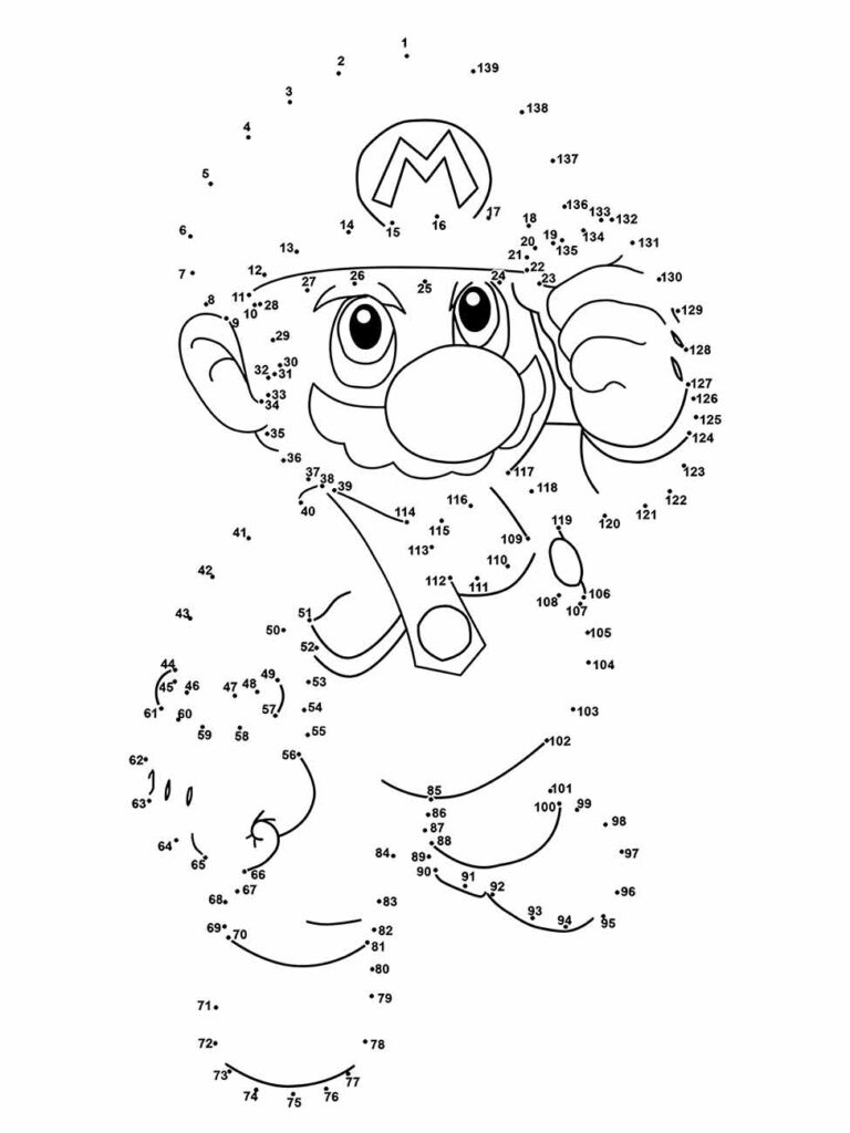 Desenho para desenhar Mario Bros, imagem de ligar os pontos com o personagem.