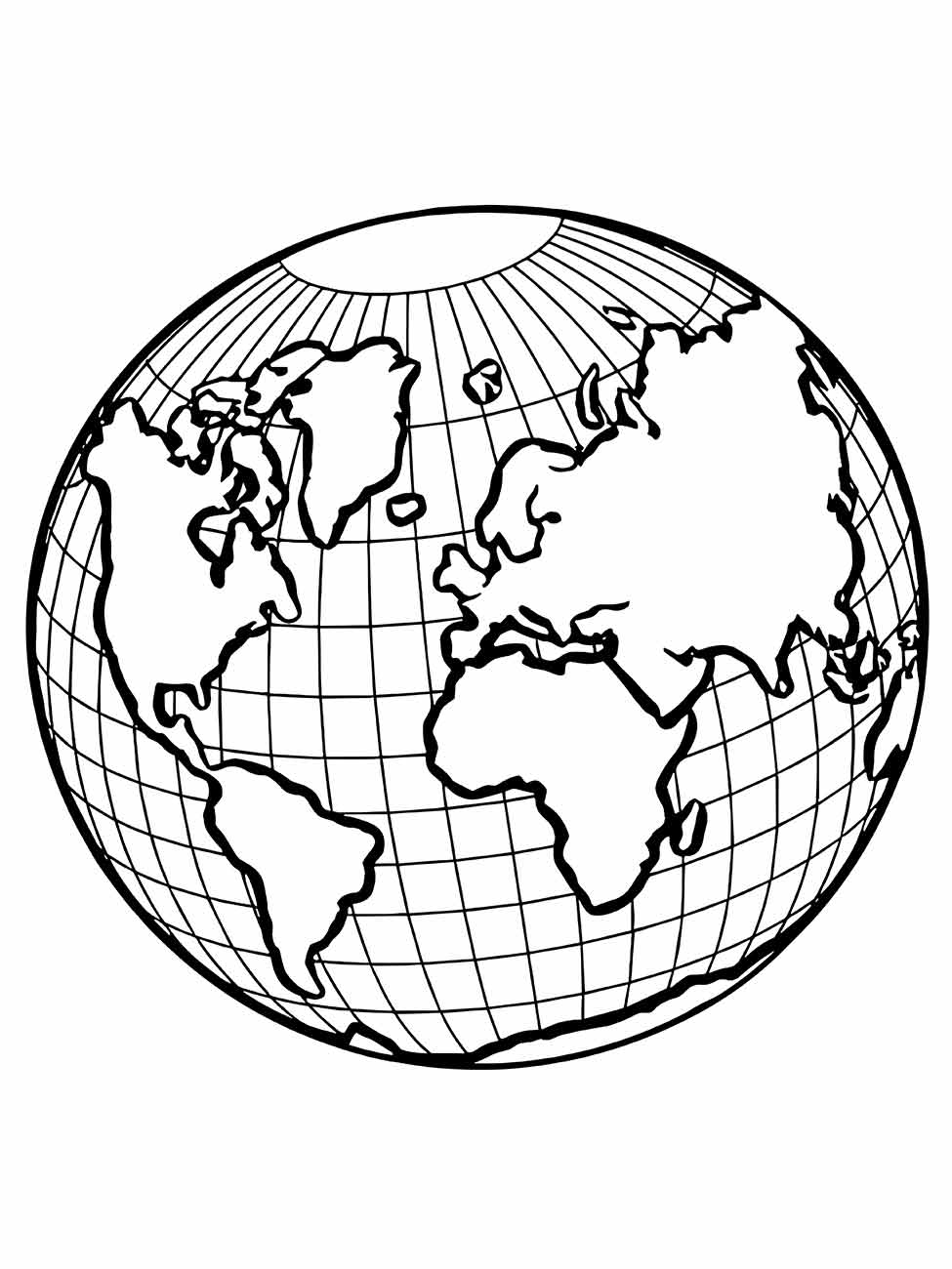 Globo do Planeta Terra para colorir com linhas de longitude e latitude destacadas.