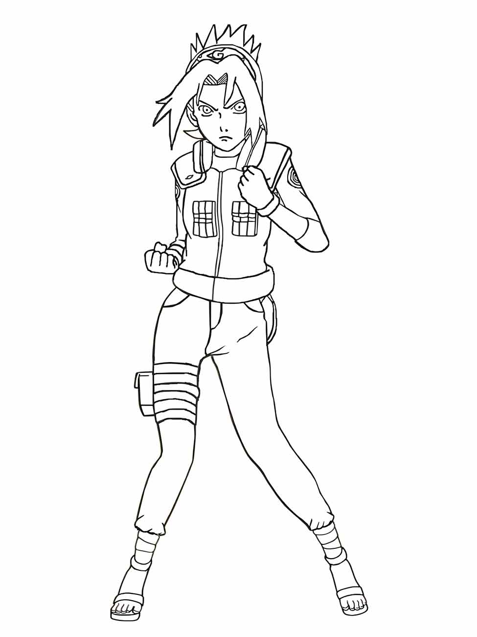 Desenho para colorir de Sakura Haruno em pé, pronta para luta.