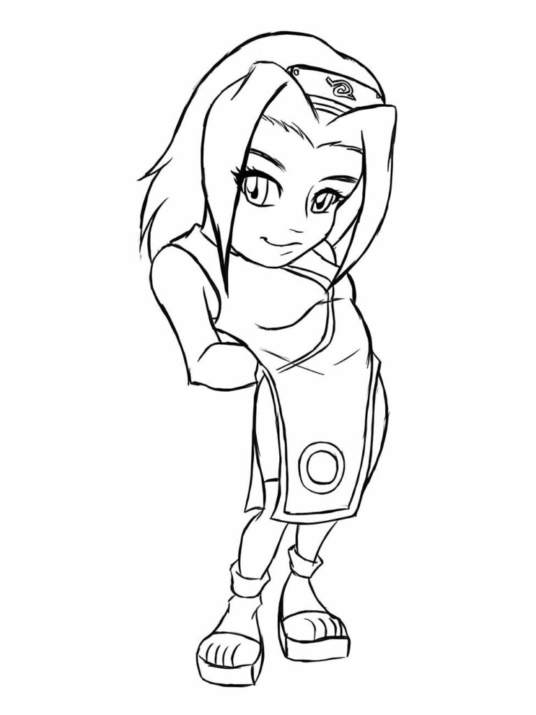 Desenho para colorir de Sakura Haruno em pose casual, sorrindo.