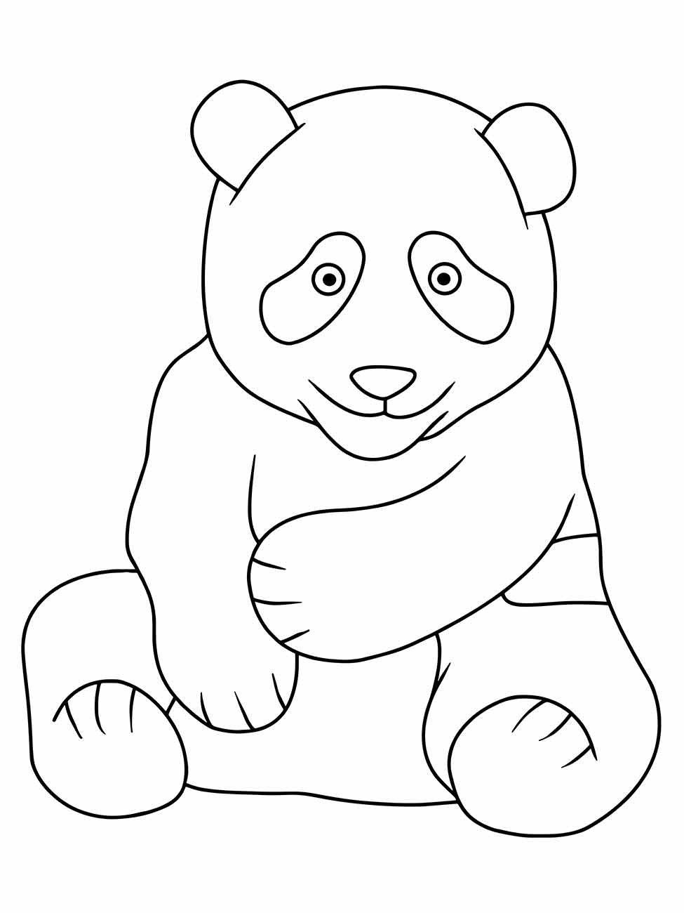 Desenho de um panda pensativo para colorir, com uma expressão calma e relaxada.