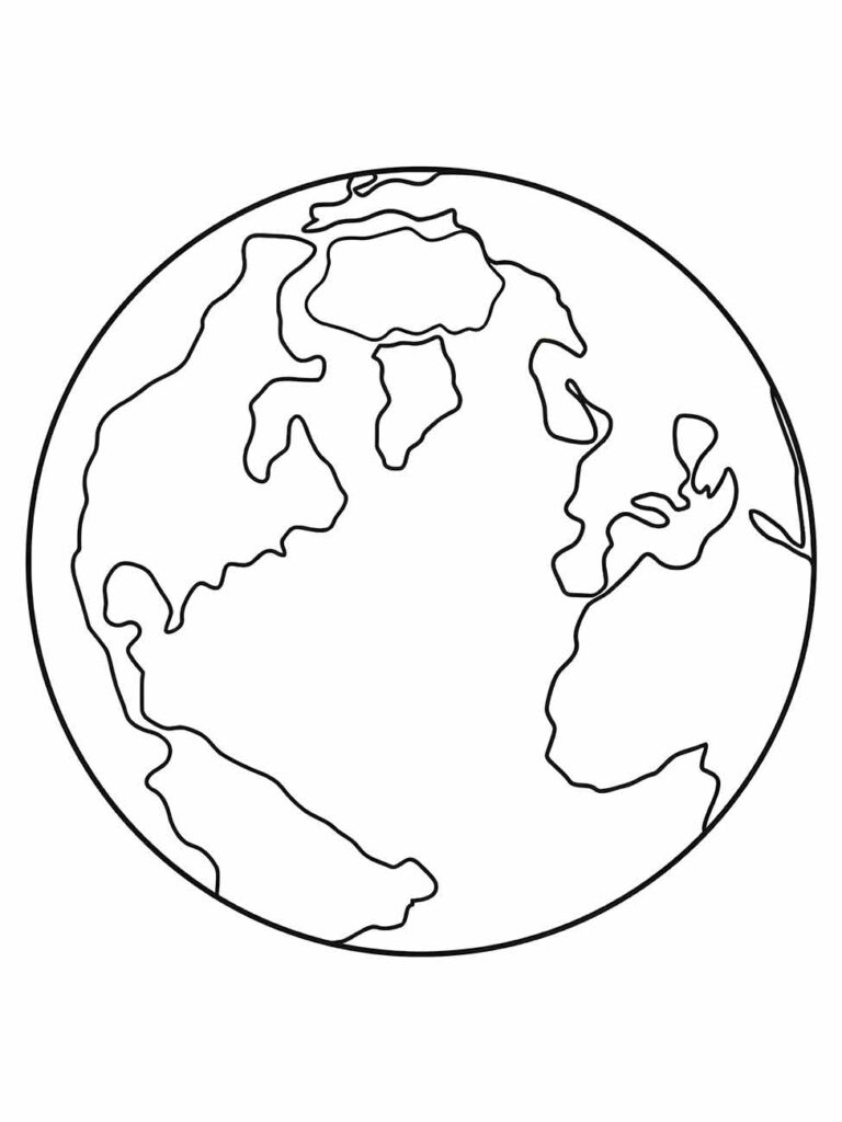 Planeta Terra para colorir, representado em forma oval e com contornos continentais.