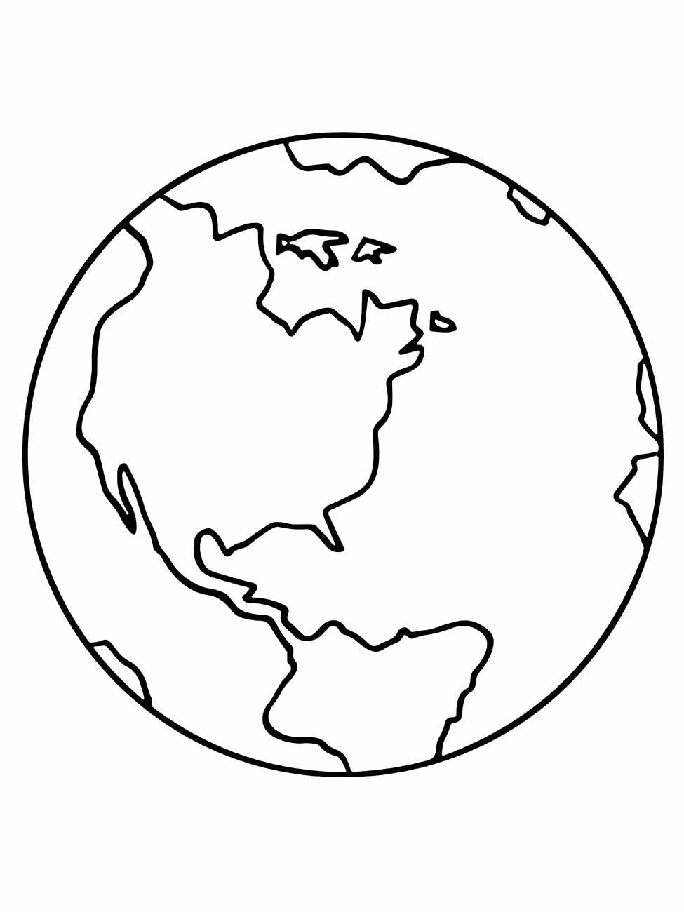 Planeta Terra para colorir, destacando os contornos dos continentes em uma vista global.