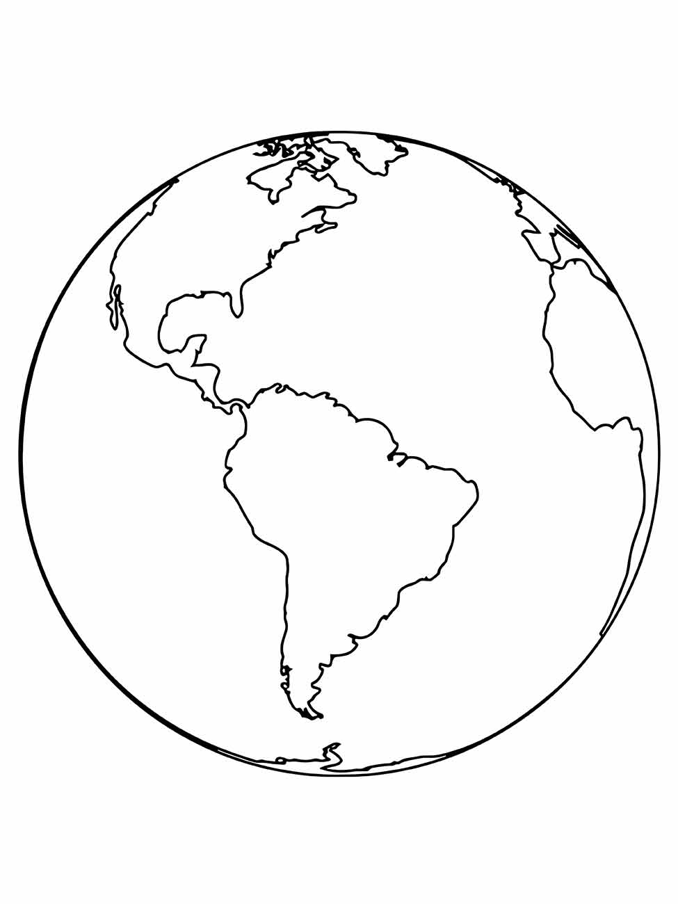 Imagem do Planeta Terra para colorir, com foco nos contornos das Américas e partes da Europa e África.