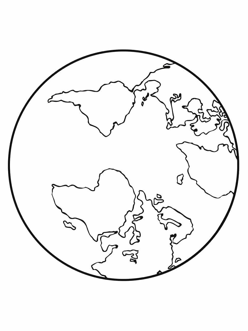 Desenho do Planeta Terra para colorir, mostrando uma vista orientada para a América do Norte e América do Sul.