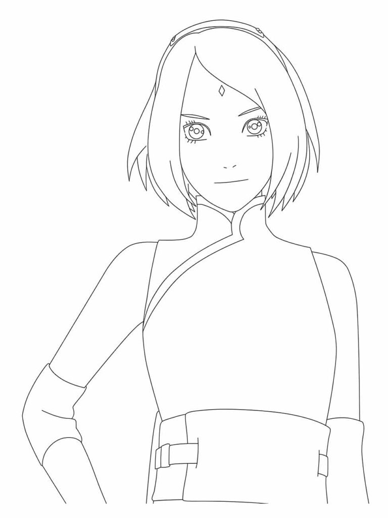 Desenho para colorir de Sakura Haruno, de frente, mão no quadril.