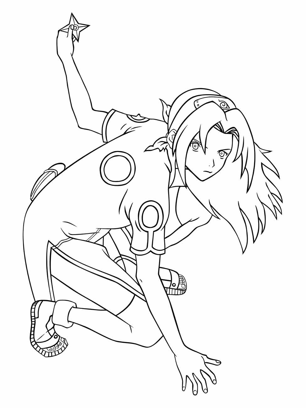 Desenho para colorir de Sakura em ação.