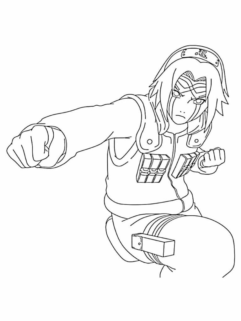 Desenho para colorir de Sakura Haruno, punho cerrado, expressão determinada.