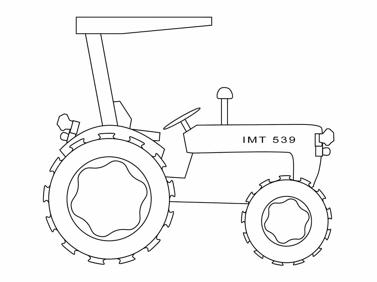 Desenho para colorir de um trator em estilo simples, ideal para atividades de pintura, com traços claros e fácil identificação de detalhes.